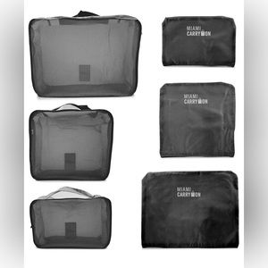 MIAMI CARRY ON Set of 6 Black Packing Cubes, Traveler's Luggage Organizer